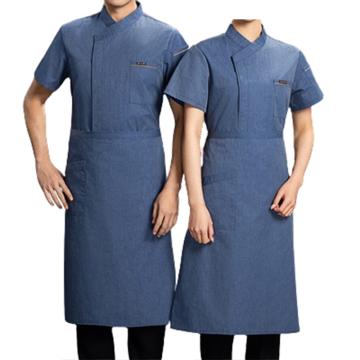 英格杰家 夏季厨师工作服套装高档短袖，TL1696，牛仔蓝+围裙 M-4XL，下单备注尺码 售卖规格：1件