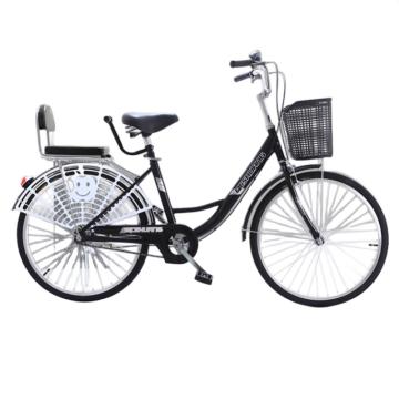 谦格 碳钢成人轻便带篮双V刹公路脚踏人力自行单车，黑GC-24寸实心胎 带童座 适用身高140-175cm 售卖规格：1个