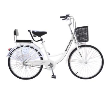 谦格 碳钢成人轻便带篮双V刹公路脚踏人力自行单车，白GC-24寸实心胎 带童座 适用身高140-175cm 售卖规格：1个