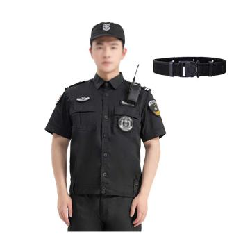 英格杰家 夏季夹克款保安服短袖工作执勤服，ZXF001，黑色 贴标+腰带+帽，160-195（下单备注尺码，印制需咨询） 售卖规格：1套