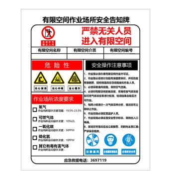 功成狮 有限空间作业安全告知牌，铝板，30*40cm，GSSN0002 售卖规格：1个