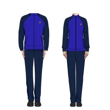 紧急一号 长袖体能服，主面料为加厚涤棉夹层针织布（袖、裤子深藏蓝色，上衣身火焰蓝色），尺码165/100 售卖规格：1套