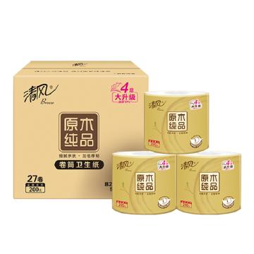 清风/Breeze 4层200克原木金装卷筒卫生纸，B201GJ27E 售卖规格：27卷/箱