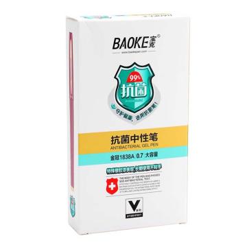 宝克 大容量0.7(红)拔帽抗菌签字笔，PC1838A 红色 0.7MM 售卖规格：12支/盒