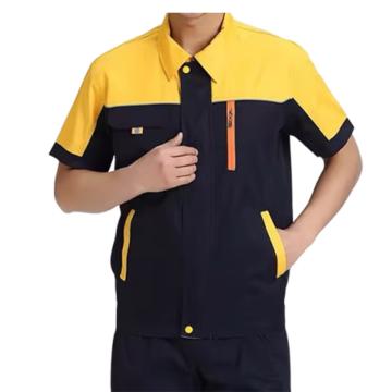 通瑞 夏季工作服套装 -上衣+裤子，TR-083-190 工装短袖，翻领，黄拼黑 售卖规格：1套