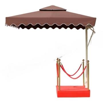 功成狮 户外岗亭遮阳伞，GFUD0421 方形2.1m配1米单层站岗台 2.1m×2.1m×185cm 咖啡色 伞×1+站岗台×1 售卖规格：1套