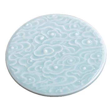 功成狮 中式陶瓷杯，GFUD0522 中式陶瓷杯垫圆形影青 95×7mm 售卖规格：1个