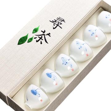 功成狮 陶瓷杯套装，GFUD0383 陶瓷杯套装手绘荷韵杯 6个 单个尺寸宽6cm 高4.1cm 容量50ml 售卖规格：1套