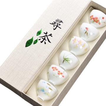 功成狮 陶瓷杯套装，GFUD0385 陶瓷杯套装手绘迎春杯 6个 单个尺寸宽6cm 高4.1cm 容量50ml 售卖规格：1套
