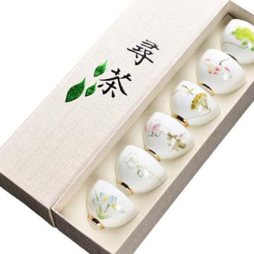 功成狮 陶瓷杯套装，GFUD0388 陶瓷杯套装金足百花杯 6个 单个尺寸宽6cm 高4.1cm 容量50ml 售卖规格：1套