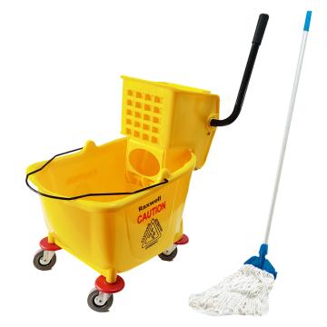 Raxwell 榨水拖把桶套装，RJTM0015 32L榨水车+压紧式地拖 450g 售卖规格：1套