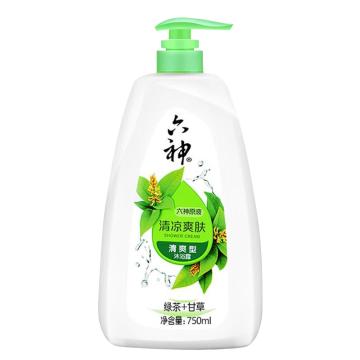 六神 绿茶清凉爽肤沐浴露，20486清新花香绿茶+甘草清爽型 售卖规格：1瓶