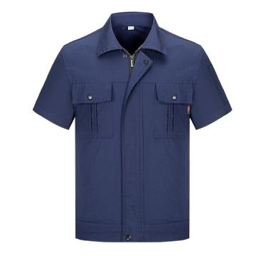 Raxwell 工作服套裝，RW8228 夏季短袖單層100%棉，藏藍(lán)色，2XL碼（同款10套起訂） 售賣規(guī)格：1套