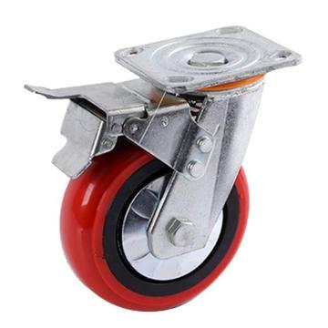 功成獅 塑芯韓式腳輪紅色，GMWB0038GMWB0038 5寸剎車輪 聚氨酯PU腳輪平板車輪 售賣規(guī)格：1個(gè)