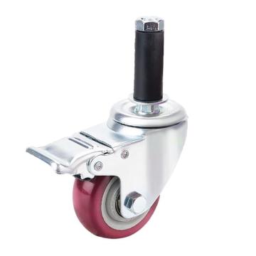 功成狮 膨胀插杆脚轮，GMWB0046GMWB0046 3寸刹车 线棒转向脚轮 膨胀胶工业周转车精益管轮子 售卖规格：1个