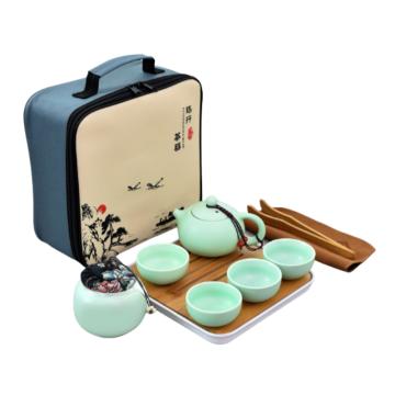 功成狮 定窑茶具套装活动礼盒，GFUD0778 定窑绿色一壶四杯+茶巾茶夹四方盘+茶叶罐+随行四方包 1套 售卖规格：1套