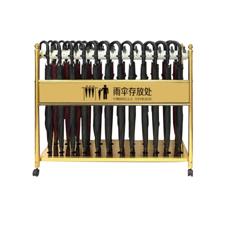 月桐 雨伞架钛金商用收纳架配伞，YT-XD0319 常规款24头含广告牌+24把23寸弯柄雨伞  110×35×90cm 售卖规格：1台
