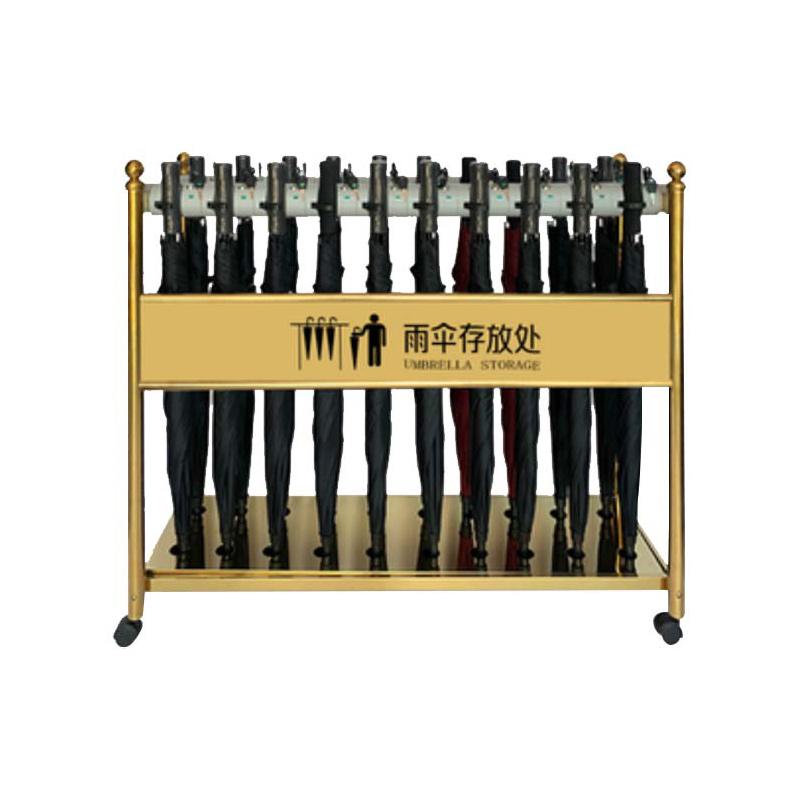 月桐 雨伞架钛金商用收纳架配伞，YT-XD0320 加高款20头含广告牌+20把27寸直柄雨伞  110×35×100cm 售卖规格：1台