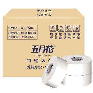 五月花/MAY FLOWER 四层(500g净重)大卷纸 3卷/提，4提/箱，A117401 114×90mm 售卖规格：12卷/箱