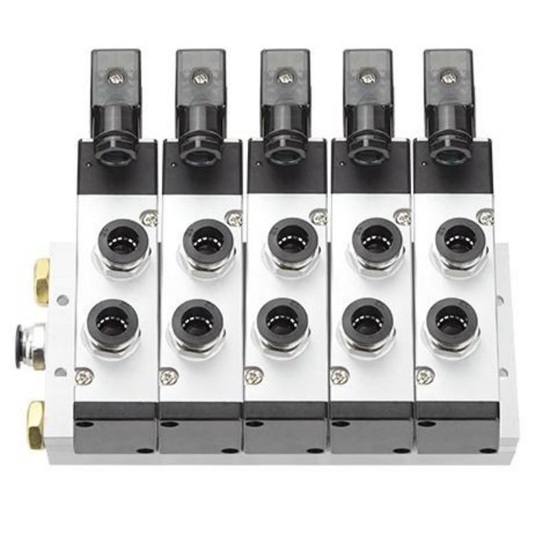 谦华智科 4V系列气动气缸控制汇流板电磁阀岛阀组，FD-4V410-15-AC220V-5F：5位，快插口12mm 售卖规格：1个