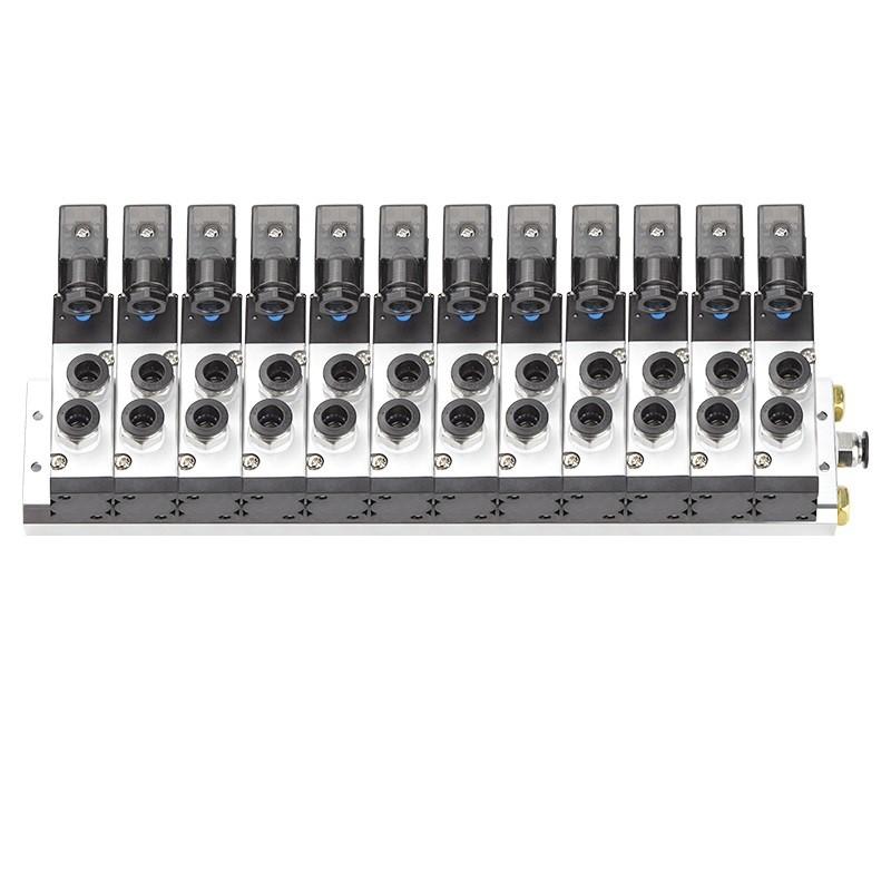 谦华智科 4V系列气动气缸控制汇流板电磁阀岛阀组，FD-4V310-10-DC24V-12F：12位，快插口10mm 售卖规格：1个