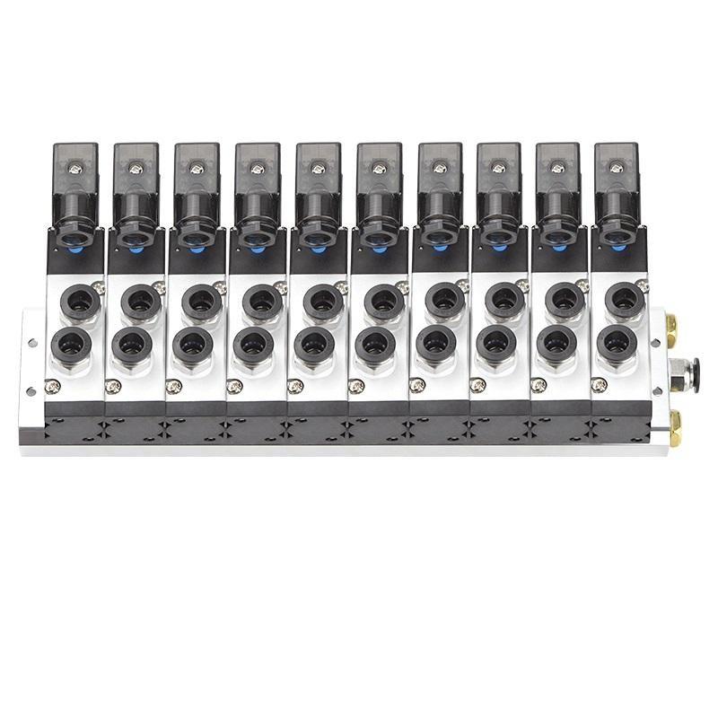 谦华智科 4V系列气动气缸控制汇流板电磁阀岛阀组，FD-4V310-10-AC220V-10F：10位，快插口10mm 售卖规格：1个