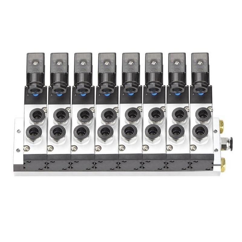 谦华智科 4V系列气动气缸控制汇流板电磁阀岛阀组，FD-4V310-10-DC24V-8F：8位，快插口10mm 售卖规格：1个