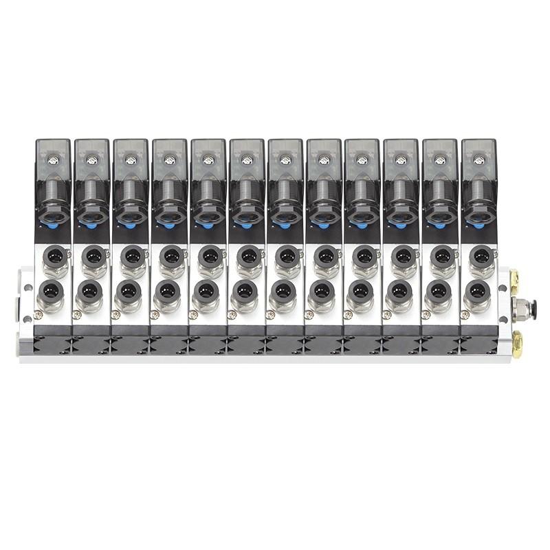 谦华智科 4V系列气动气缸控制汇流板电磁阀岛阀组，FD-4V210-08-AC220V-12F：12位，快插口8mm 售卖规格：1个