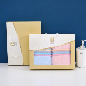 必敬 纯棉毛巾套装，粉+蓝 2条礼盒装 34*74cm 110g 售卖规格：1盒