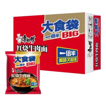 康师傅 方便面，大食袋红烧牛肉面145g（袋）*24 新老包装随机发货 售卖规格：24袋/箱