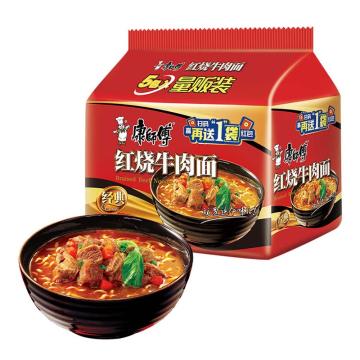 康师傅 方便面，老坛酸菜牛肉面五连包（组）*6 新老包装随机发货 售卖规格：6组/箱
