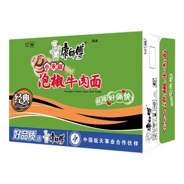 康师傅 方便面，泡椒牛肉面113g（桶）*12 新老包装随机发货 售卖规格：12组/箱