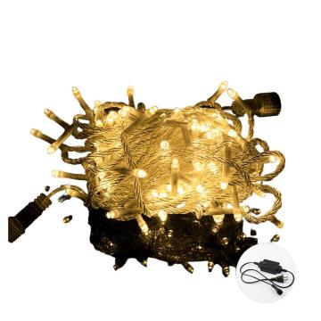 功成獅 LED彩燈燈串 HFCDDC-02 暖白色 黑線 公母插款 10m 100燈 帶閃 8個/袋 個，GOHF0980 售賣規(guī)格：1個