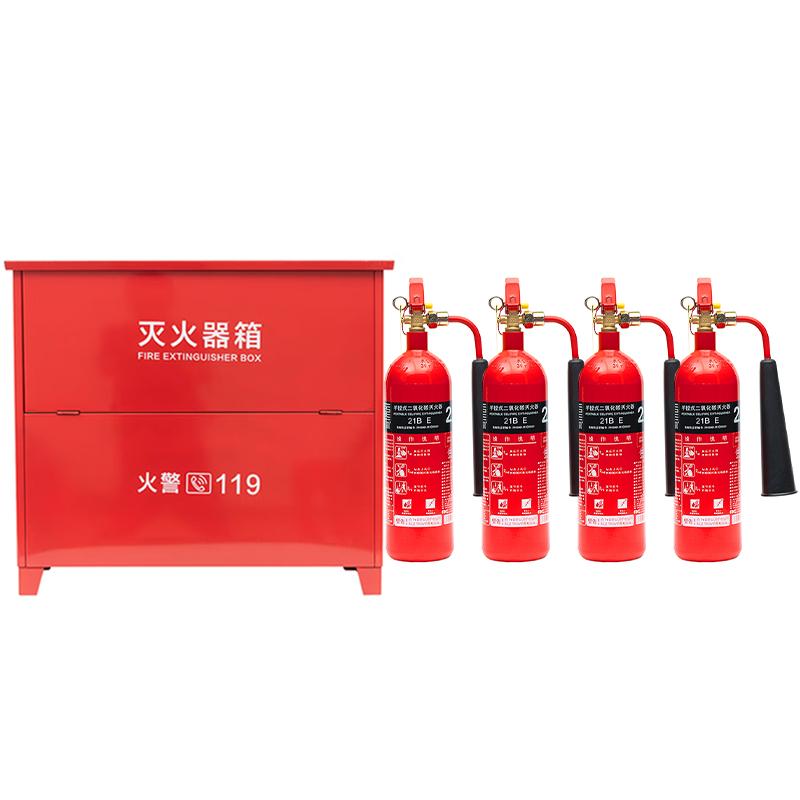 轰烈 铁质灭火器箱套装，0.8mm，含王龍2kg二氧化碳灭火器*4具，D4#+MT/BE2 红色 售卖规格：1套