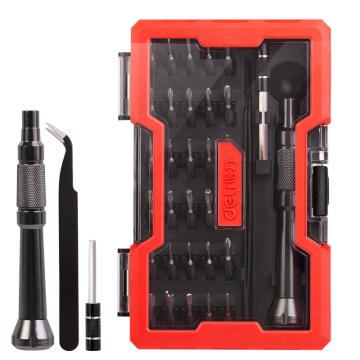 得力 精密螺絲刀33件套金屬桿S2批頭(紅)，DL1033G 售賣規(guī)格：1套