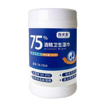 海亚森 75%酒精罐装湿巾，TK-7014 售卖规格：100片/桶