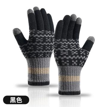 必敬 男款針織提花加絨手套，袖口加長(zhǎng)，三指可觸屏，黑色，B8887（鳳凰絨+長(zhǎng)羅口）黑色 售賣(mài)規(guī)格：1副