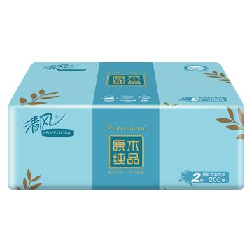 清风/Breeze 2层200抽原木纯品抽取式面巾纸，BR1AA/BR1AA1 190×132mm 20包/箱 售卖规格：1箱