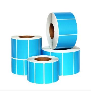 蔚民 空白浅蓝色PE不干胶标签100mm*50mm*1000张/卷，中管芯(管径40mm)，小圆角，带撕裂线 售卖规格：1卷