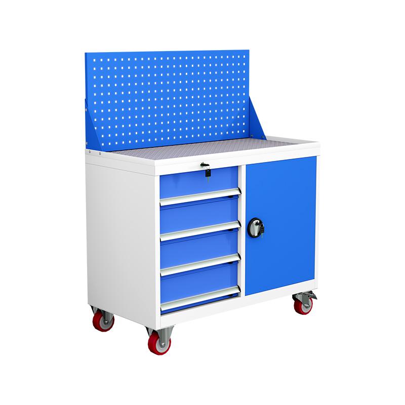 尔迈 移动工具柜左四抽右单门蓝白1000×500×1280mm，EM-GJG-21 售卖规格：1台