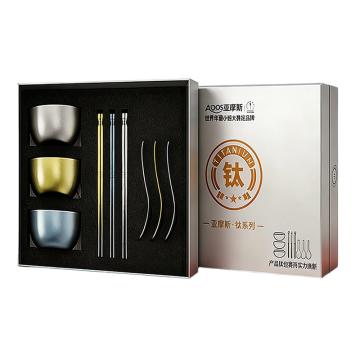 亚摩斯/Amos 餐具礼盒,纯钛餐具，AS-CJW09Z(Ti) 钛碗:115x64mm 3个 钛筷:230x7mm 3双 钛勺:159x43mm 3个 售卖规格：1套