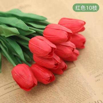 搜檀 郁金香假花仿真花束摆件装饰，红色郁金香10支装 售卖规格：1组